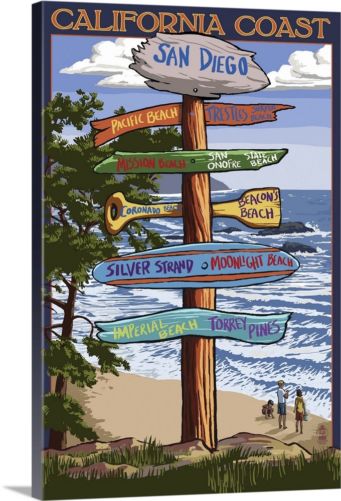 San Diego, California Destination Sign Retro Travel Poster Wall Art