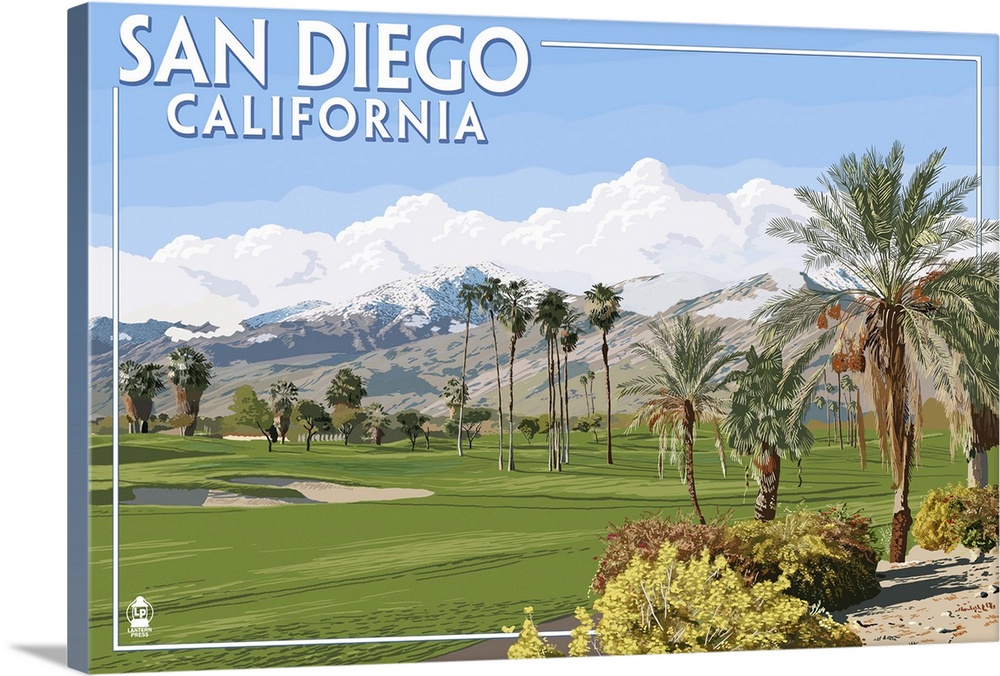 San Diego, California - Golf Course Scene: Retro Travel Poster