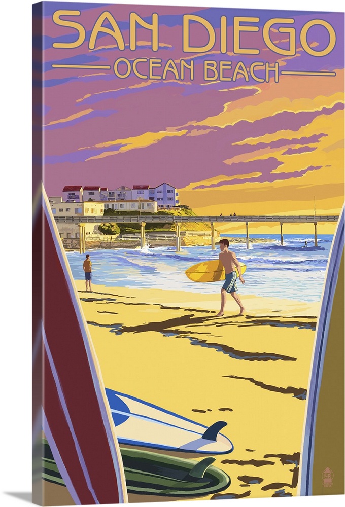 San Diego, California - Ocean Beach: Retro Travel Poster