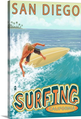 San Diego, California - Surfer Tropical: Retro Travel Poster