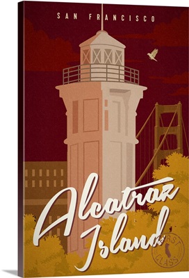 San Francisco, California - Alcatraz Island - Vintage Landmark Stamp
