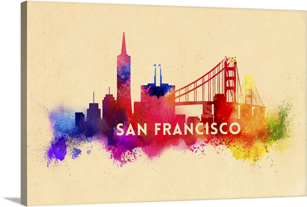 San Francisco, California, Skyline, Abstract Watercolor Artwork