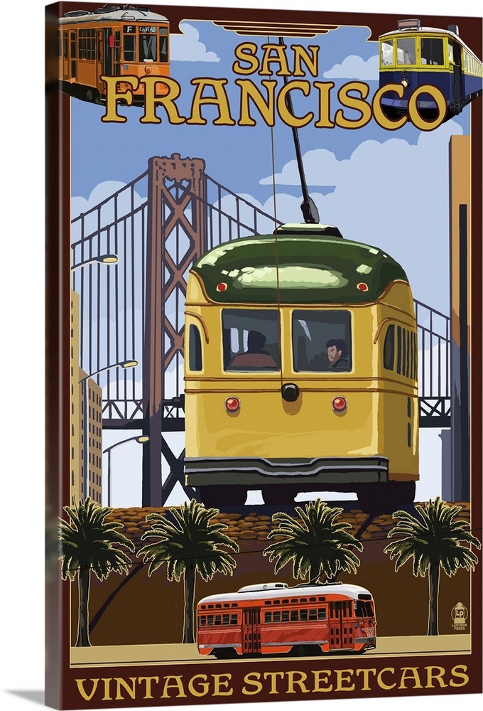 San Francisco, California Streetcars: Retro Travel Poster Wall Art ...