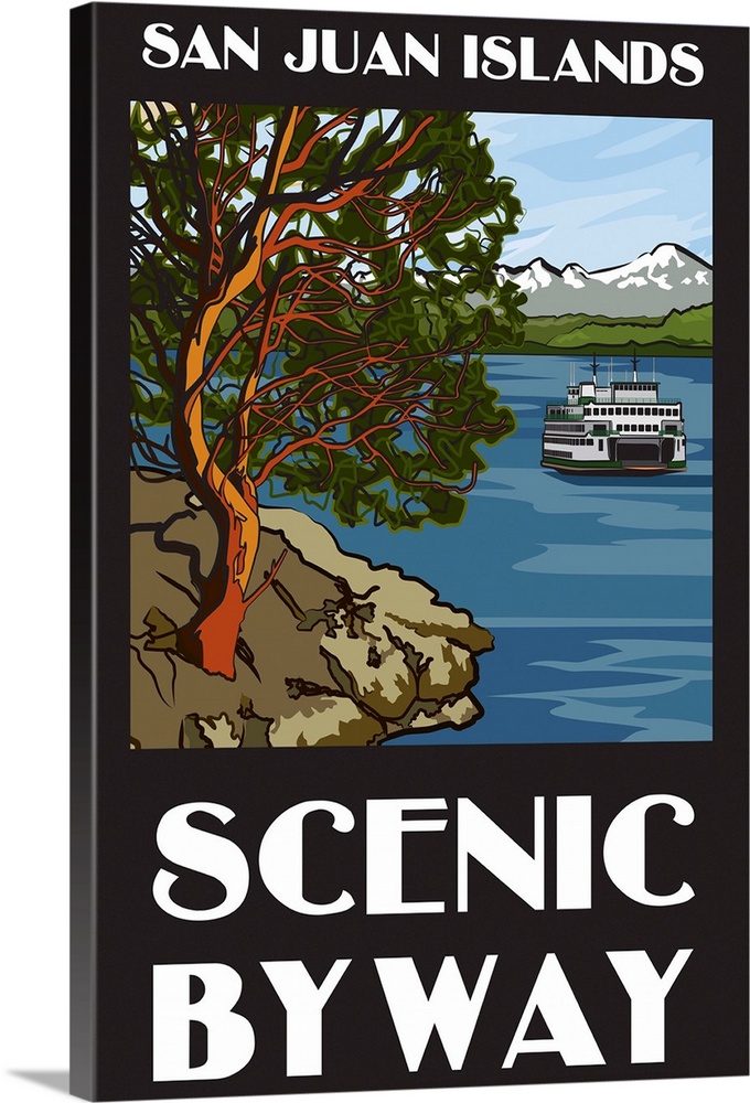 San Juan Islands Scenic Byway, Washington - Official Logo: Retro Travel Poster