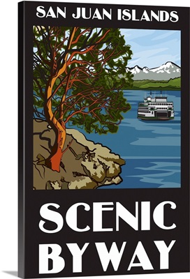 San Juan Islands Scenic Byway, Washington - Official Logo: Retro Travel Poster
