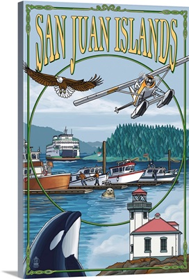 San Juan Islands, Washington - Montage: Retro Travel Poster