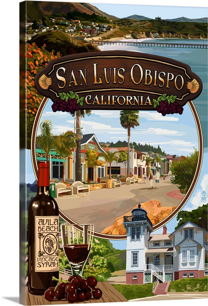 San Luis Obispo, California - Montage: Retro Travel Poster