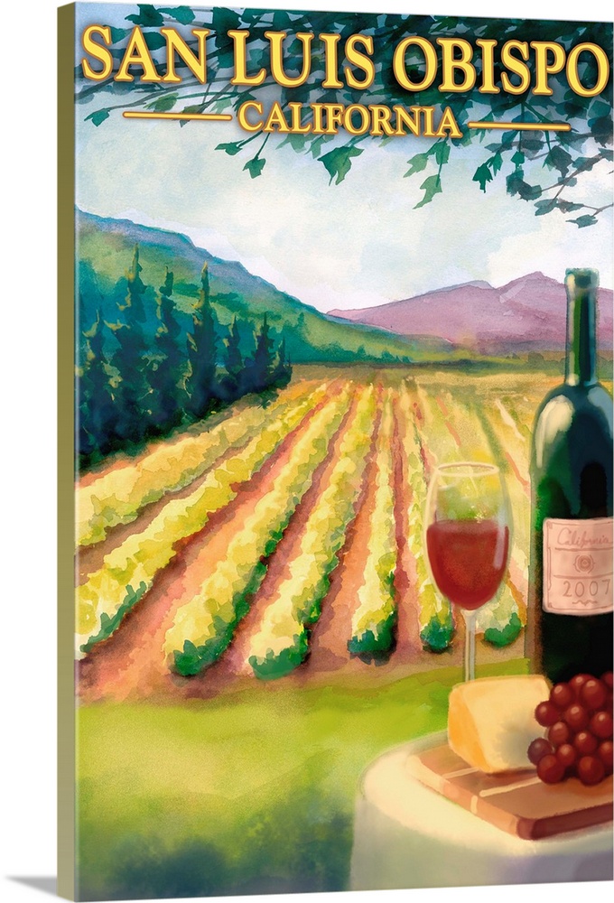 San Luis Obispo, California - Wine Country: Retro Travel Poster
