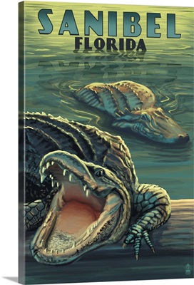 Sanibel , Florida - Alligators: Retro Travel Poster