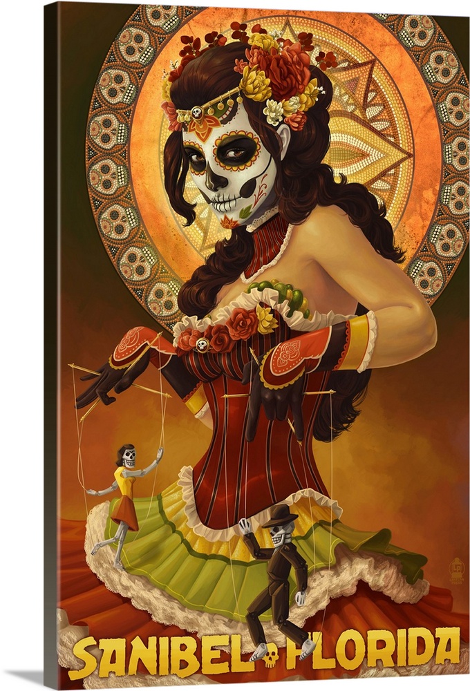 Sanibel, Florida - Day of the Dead Marionettes: Retro Travel Poster