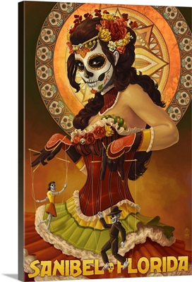 Sanibel, Florida - Day of the Dead Marionettes: Retro Travel Poster