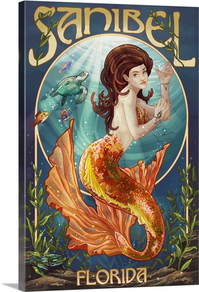 Sanibel, Florida - Mermaid: Retro Travel Poster