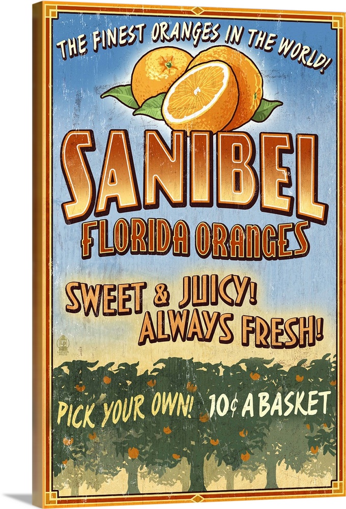 Sanibel, Florida - Orange Grove Vintage Sign: Retro Travel Poster