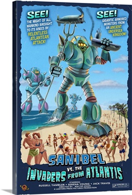 Sanibel, Florida - Sanibel vs. Atlantean Invaders: Retro Travel Poster