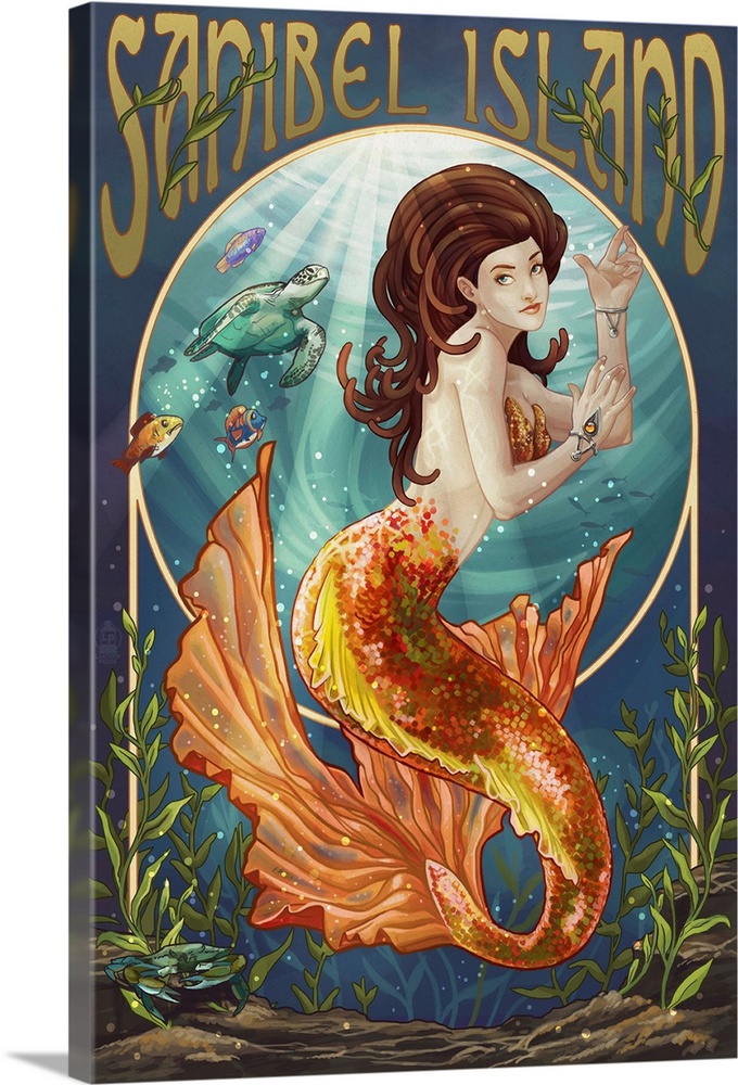 Sanibel Island, Florida - Mermaid: Retro Travel Poster