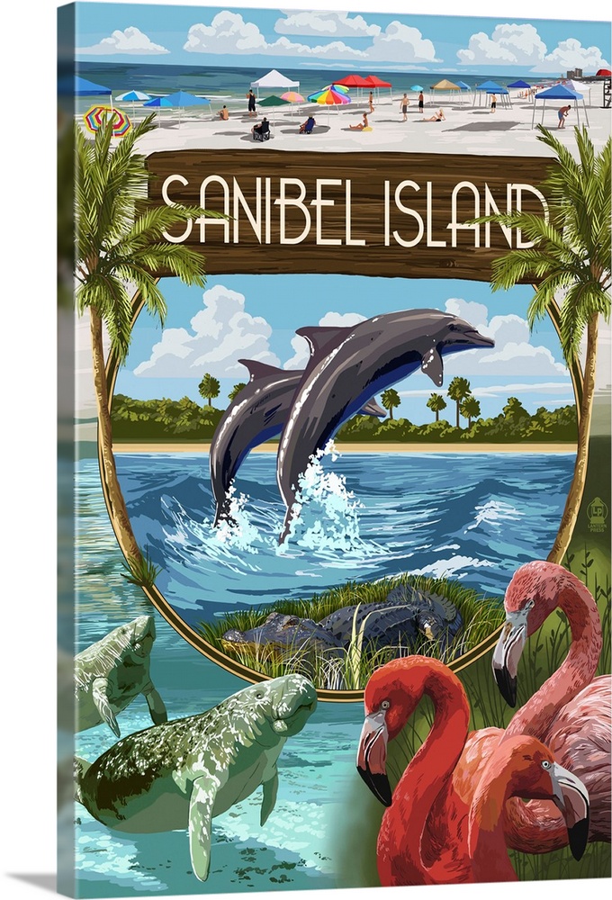 Sanibel Island, Florida - Montage : Retro Travel Poster