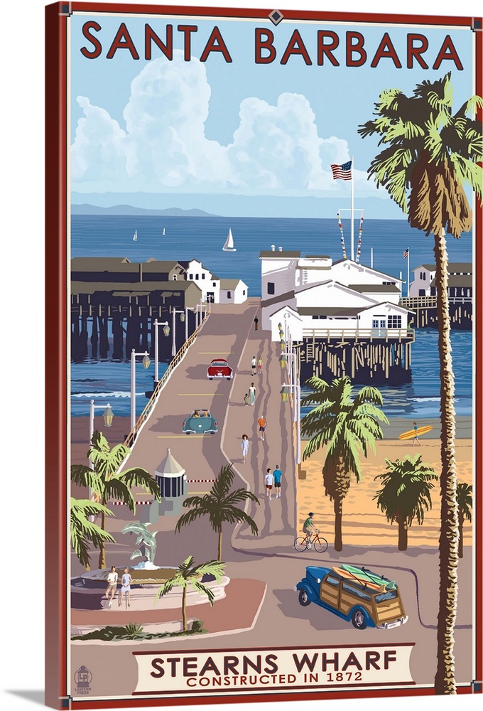 Santa Barbara, California - Stern's Wharf: Retro Travel Poster