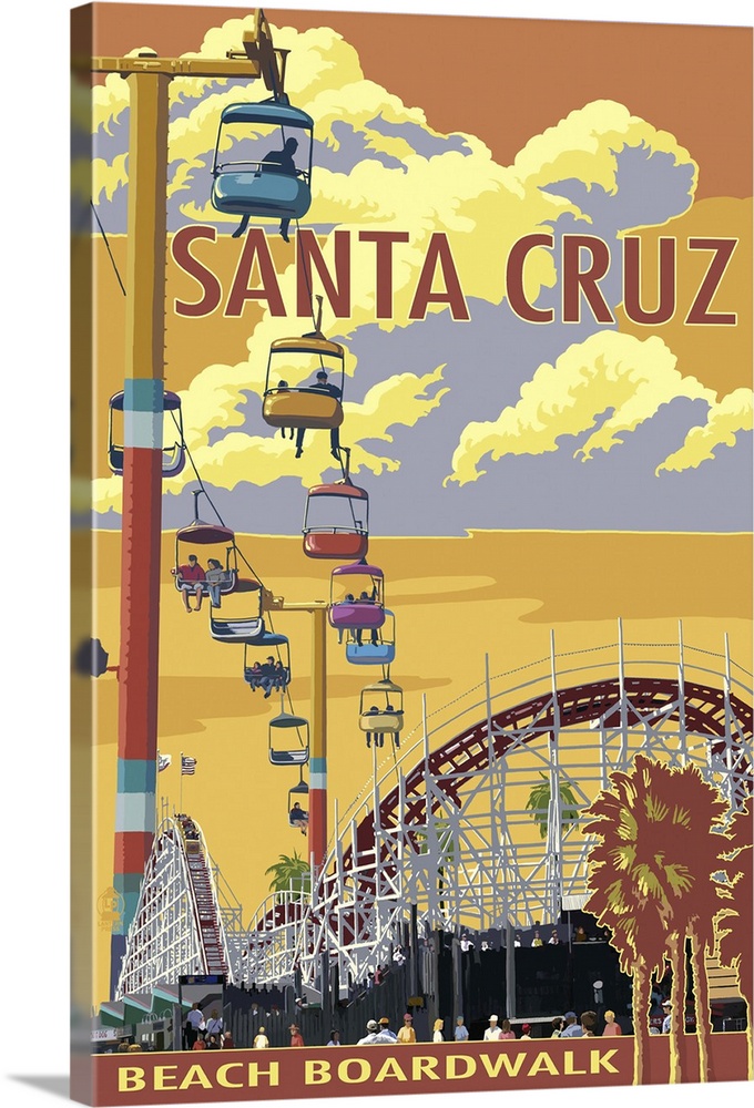 Santa Cruz, California - Beach Boardwalk: Retro Travel Poster
