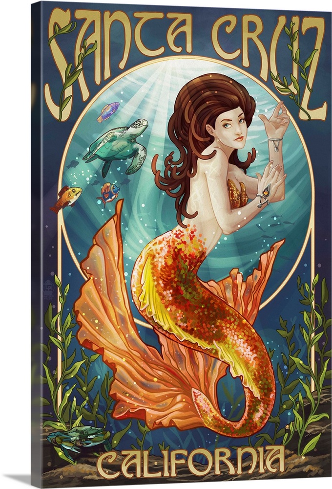 Santa Cruz, California - Mermaid: Retro Travel Poster