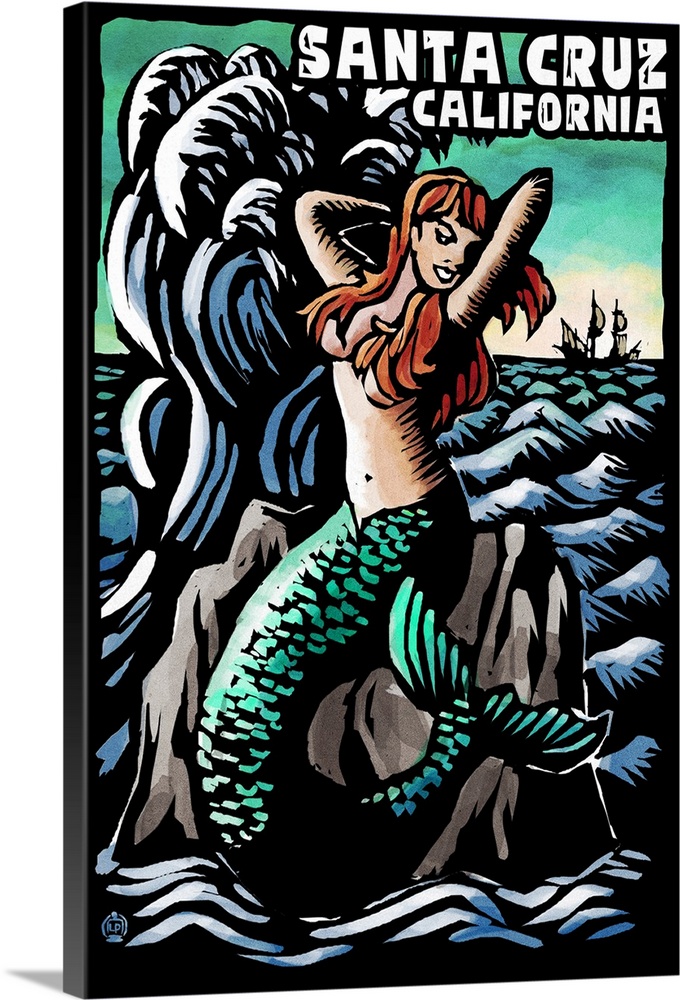 Santa Cruz, California, Mermaid, Scratchboard