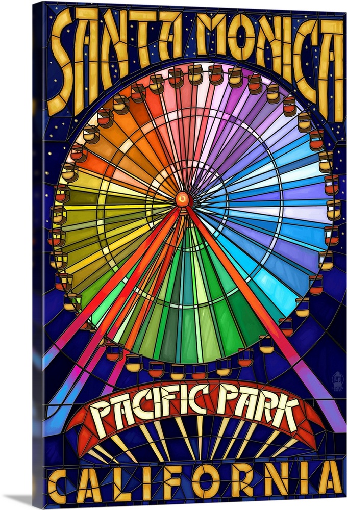 Santa Monica, California - Ferris Wheel: Retro Travel Poster