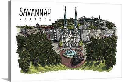 Savannah, Georgia - Line Drawing
