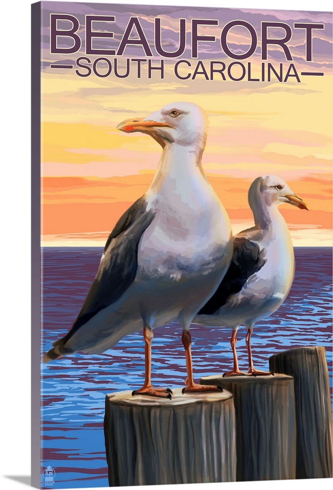 Sea Gulls - Beaufort, South Carolina: Retro Travel Poster