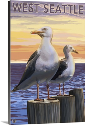 Sea Gulls - West Seattle, WA: Retro Travel Poster