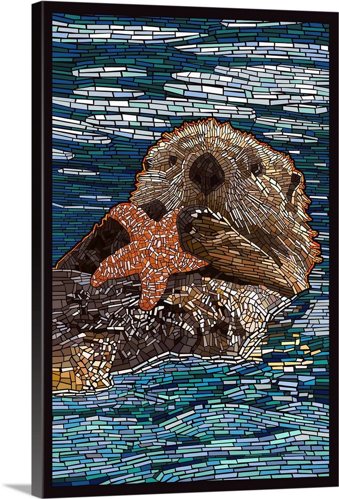 Sea Otter - Paper Mosaic: Retro Poster Art