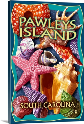 Sea Shells - Pawleys Island, South Carolina: Retro Travel Poster