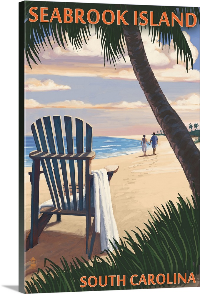 Seabrook Island, South Carolina - Adirondack and Palms: Retro Travel Poster