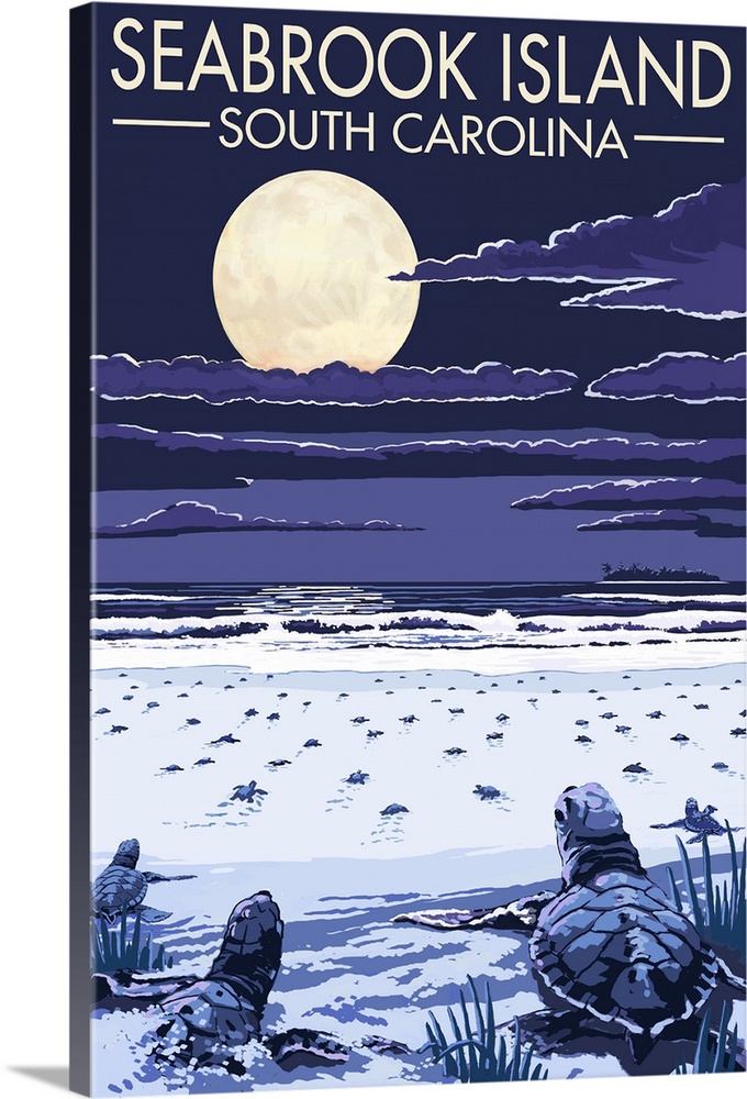 Seabrook Island, South Carolina - Sea Turtles Hatching: Retro Travel Poster
