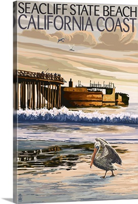 Seacliff State Beach, California Coast: Retro Travel Poster