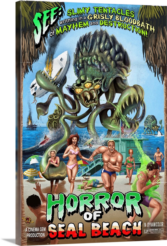 Seal Beach, California - Alien Attack Horror: Retro Travel Poster