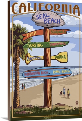 Seal Beach, California - Destination Sign: Retro Travel Poster