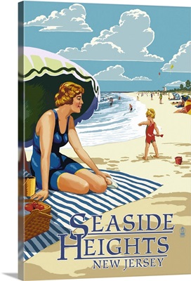 Seaside Heights, New Jersey - Woman on the Beach: Retro Travel Poster