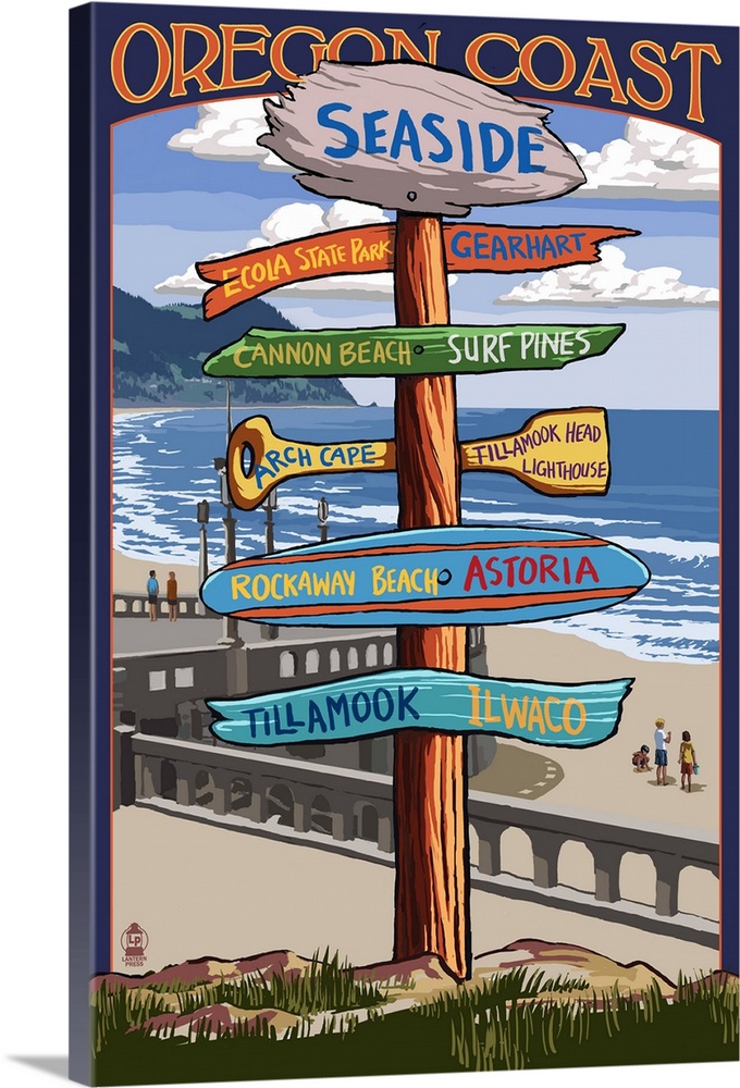 Seaside, Oregon - Destination Sign: Retro Travel Poster