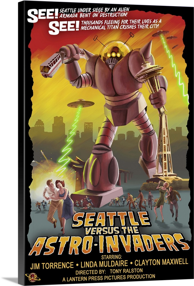 Seattle Versus Astro Invaders: Retro Travel Poster