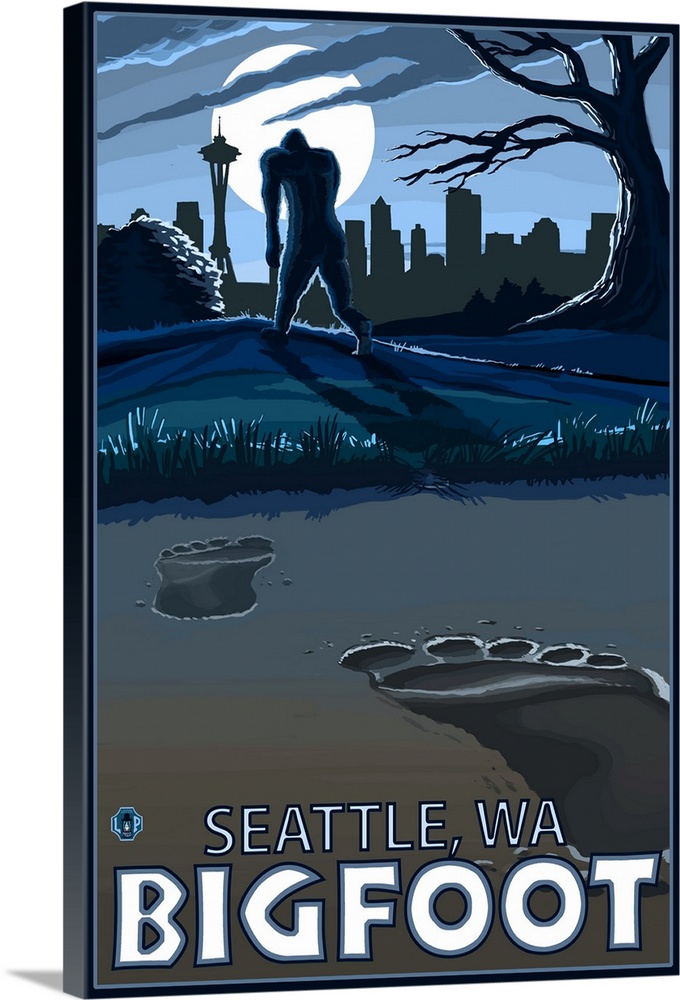 Seattle, Washington Bigfoot: Retro Travel Poster
