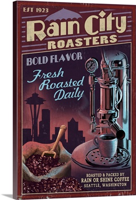 Seattle, Washington - Coffee Roasters Vintage Sign: Retro Travel Poster