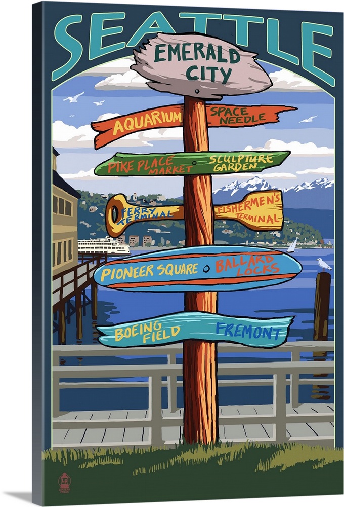 Seattle, Washington - Destination Signs: Retro Travel Poster