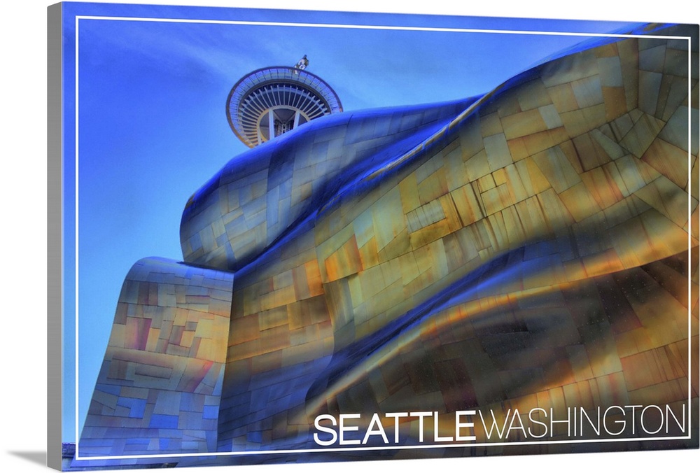 Seattle, Washington - EMP and Space Needle: Retro Postcard