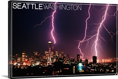 Seattle, Washington - Skyline and Lightening Strike