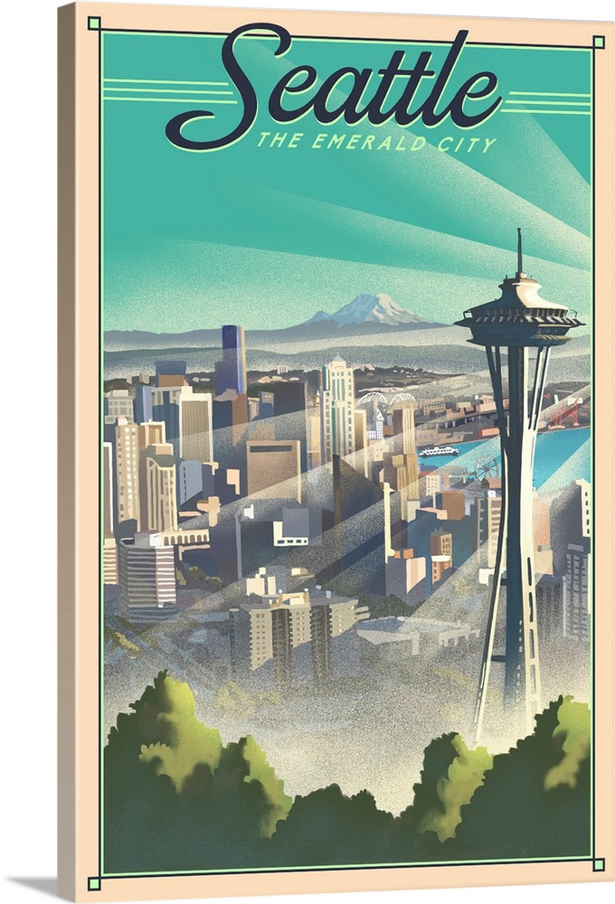 Seattle, Washington - Skyline - Lithograph