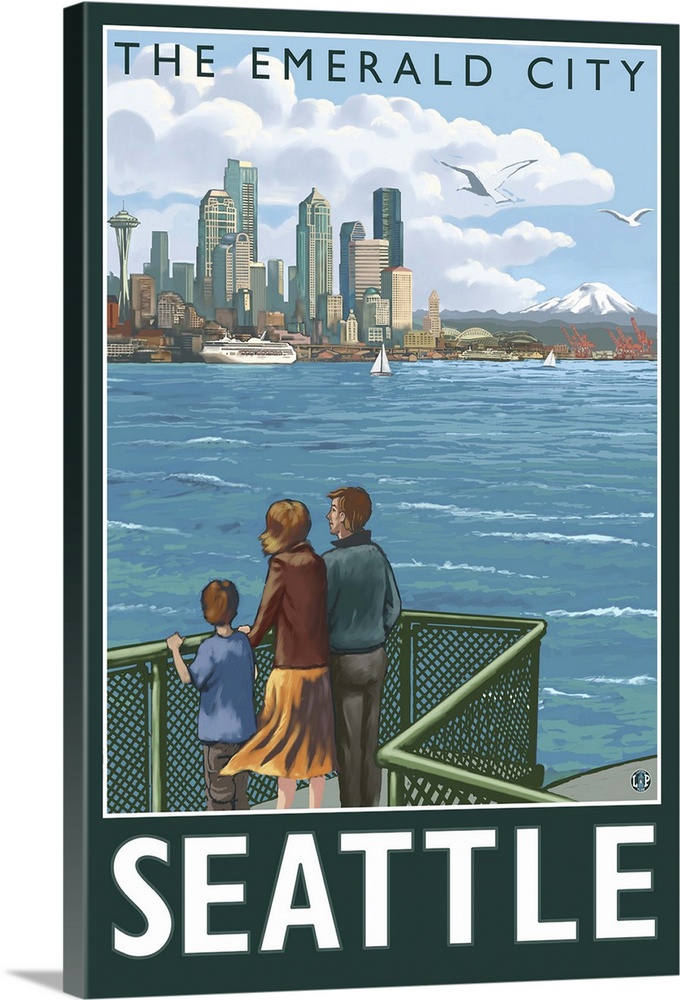 Seattle, Washington Skyline: Retro Travel Poster