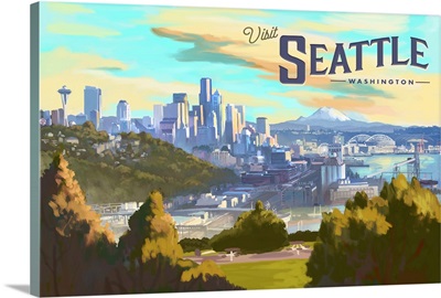 Seattle, Washington - Visit Seattle -  Skyline - Oil Painting