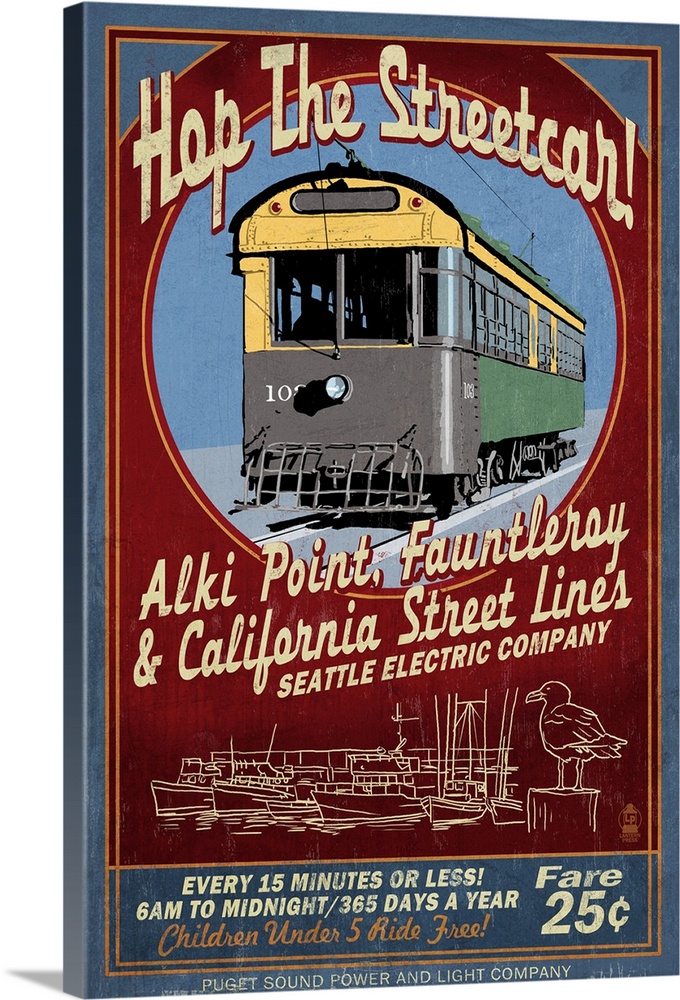 Seattle, Washington - West Seattle Streetcar Vintage Sign: Retro Travel Poster