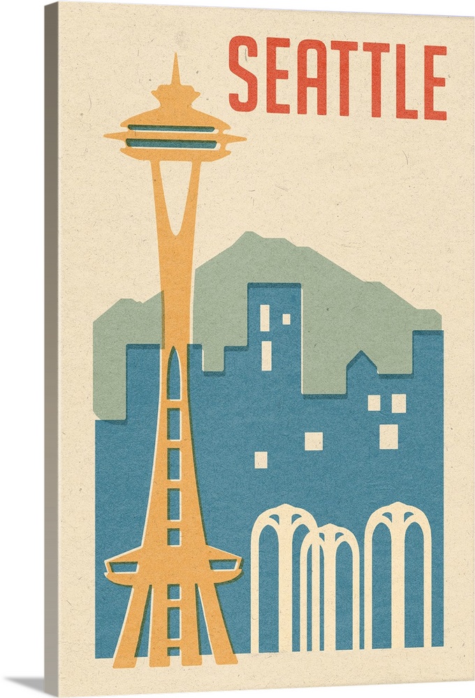 Seattle, Washington -  Woodblock: Retro Travel Poster