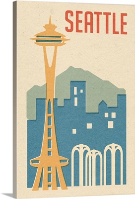 Seattle, Washington -  Woodblock: Retro Travel Poster
