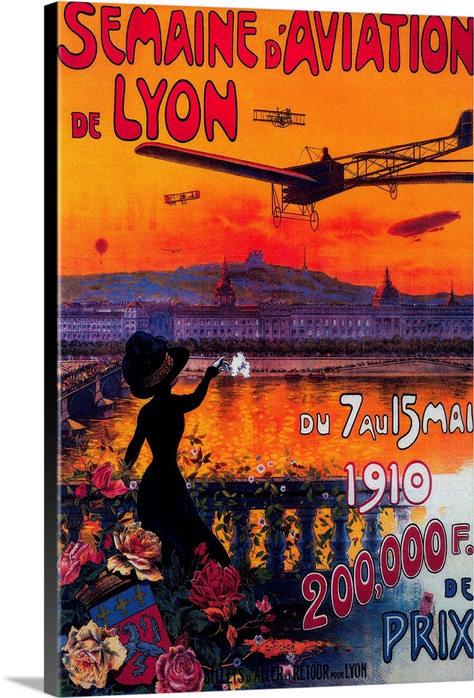 Semaine d' Aviation De Lyon Vintage Poster, Europe